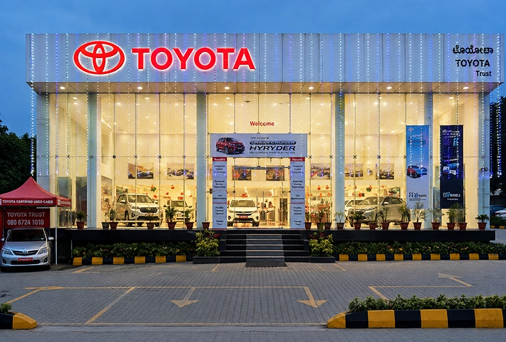 New Toyota cars on display at Nandi Toyota showroom in Hosur Road Bengaluru