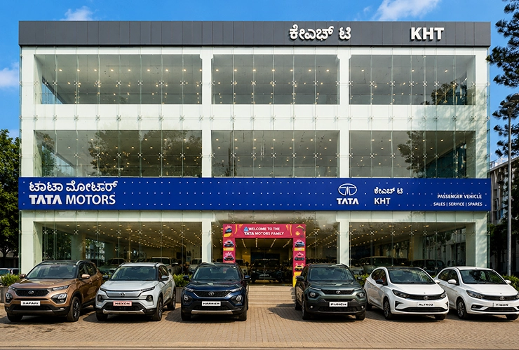 Tata Motors passenger cars and EV display floor at KHT Motors showroom Whitefield Bengaluru