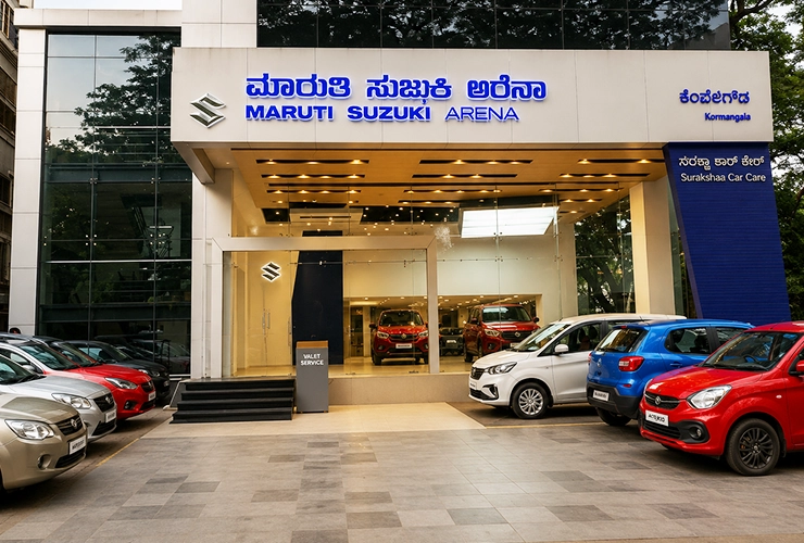Maruti Suzuki ARENA Surakshaa showroom exterior in Koramangala Bengaluru